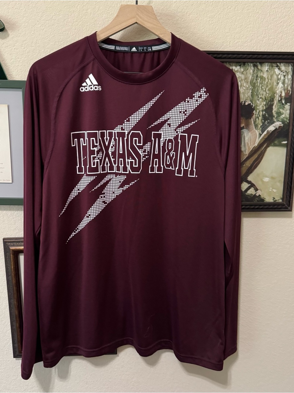 ADIDAS | Maroon Long-Sleeve Texas A&M Performance Tee Large